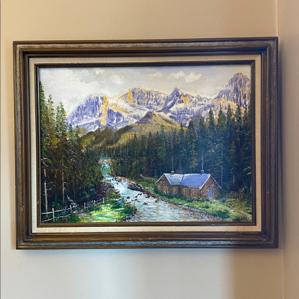 Rustic Cabin in Forest Landscape oil  Painting